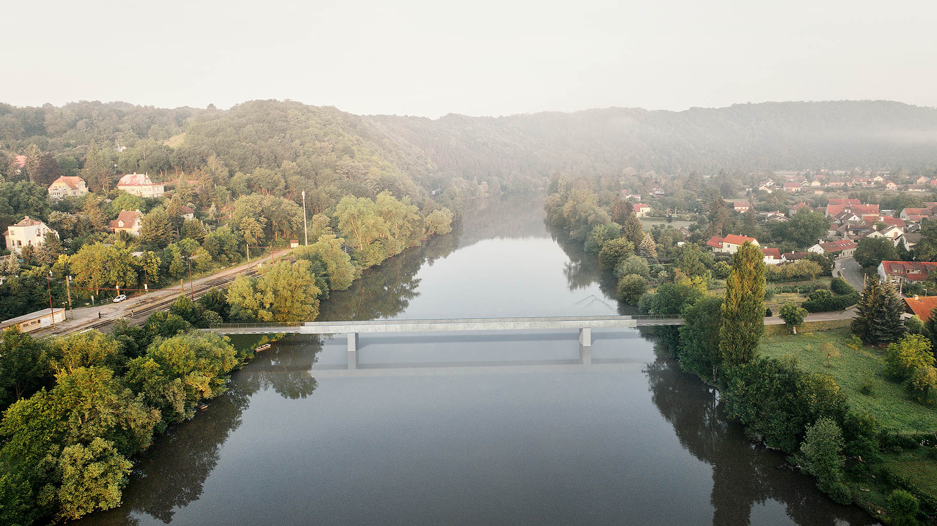 Údolí Berounky s návrhem lávky - most stůl